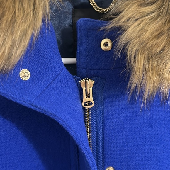 J. Crew Chateau Italian Stadium Cloth Wool Fur Parka Regal Brunswick Blue Size 2 - Picture 11 of 16
